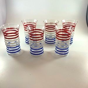 Red White Blue Stripe Textured 6 Tumblers Vintage Anchor Hocking 1940 BETSY ROSS